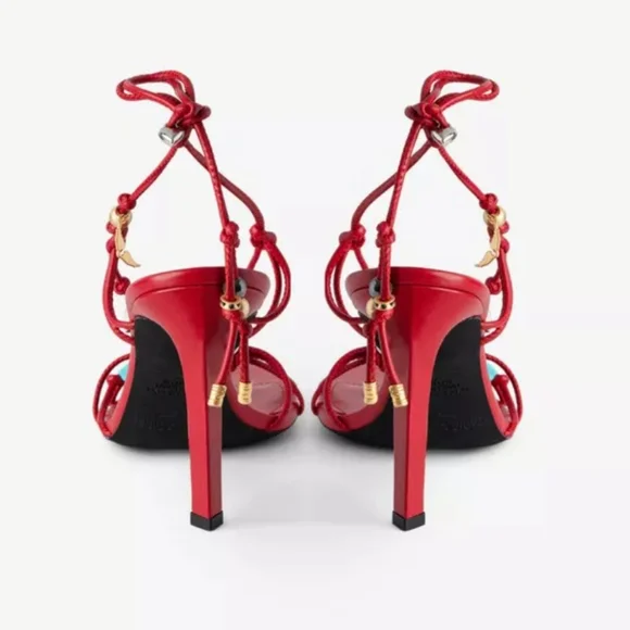 $598 Zadig & Voltaire Alana Leather charm jewel stone strappy Sandals High Heels - Picture 7 of 15